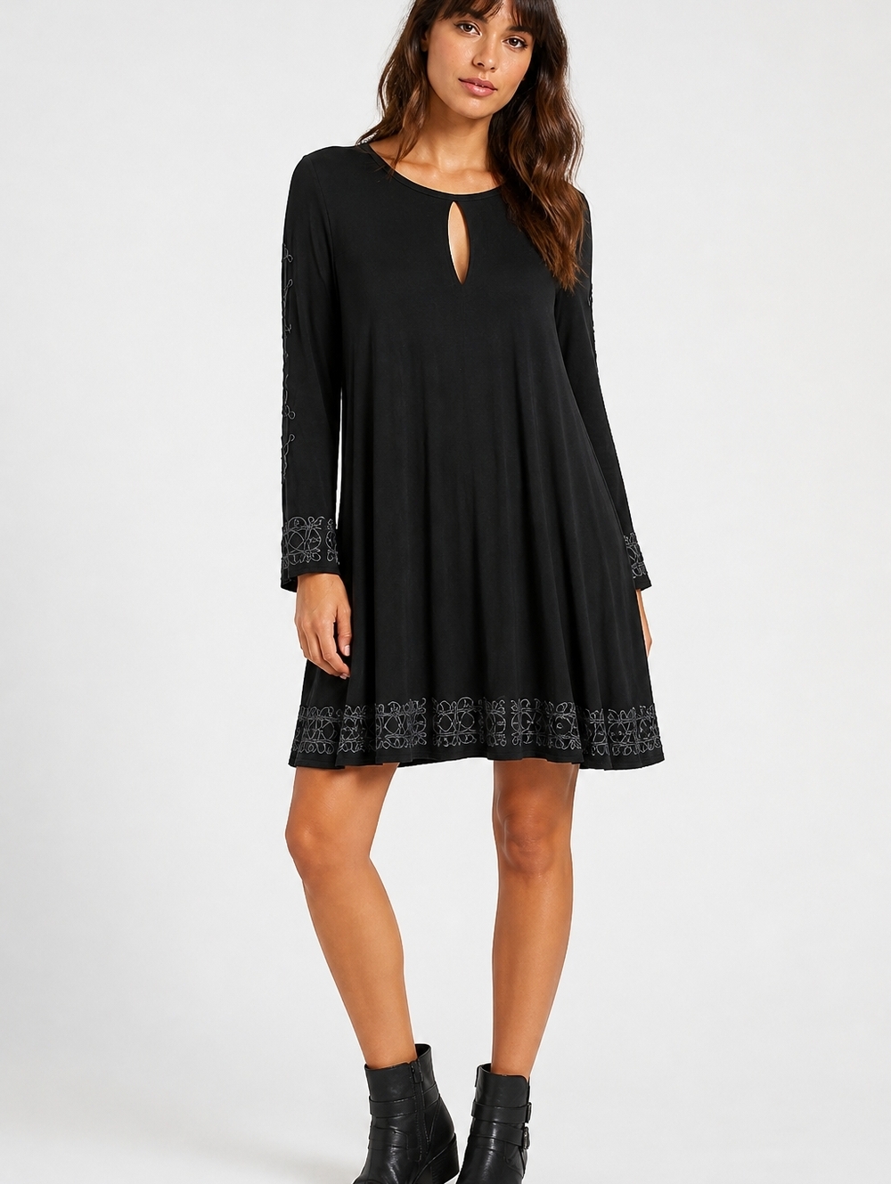 OBEY Black Women's MIDI Boho Dress Size M Embroidered